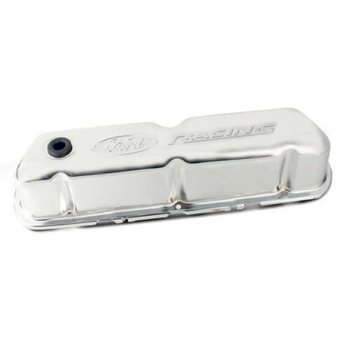 Ford Performance 302-070 Ford Racing Embossed Logo Stamped Steel Valve Covers Chrome for 1968-1973 Ford Mustang
