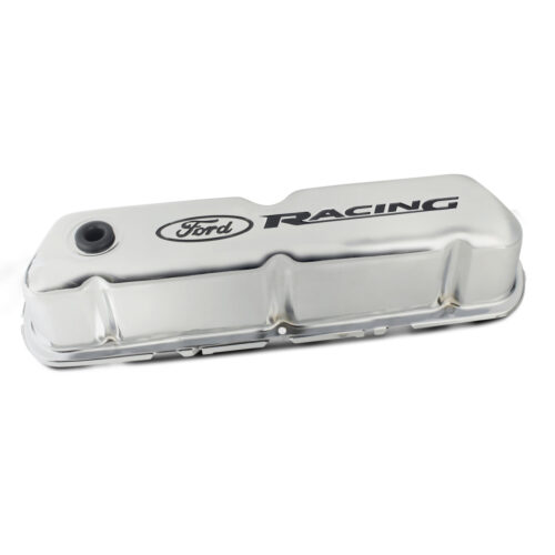 Ford Performance 302-071 Ford Racing Logo Stamped Steel Valve Covers Chrome for 1975-1978 Ford Mustang