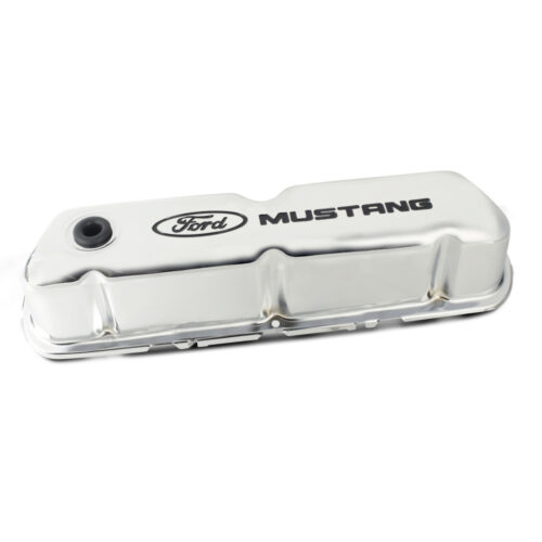 Ford Performance 302-100 Ford Mustang Logo Stamped Steel Chrome Valve Covers for 1968-1973 Ford Mustang