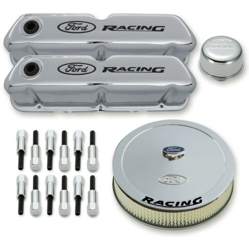 Ford Performance 302-510 Ford Racing Complete Dress Up Kit, Chrome Finish with Black Emblems for 1968-1973 Ford Mustang