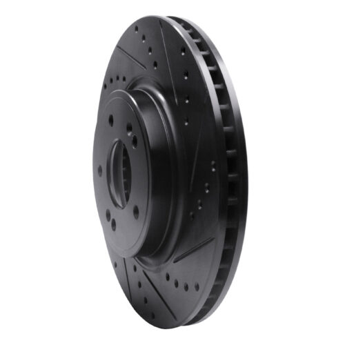 Alternative view of R1 Concepts for 18-23 Genesis G70 Front Right Drilled & Slotted Black Brake Rotor