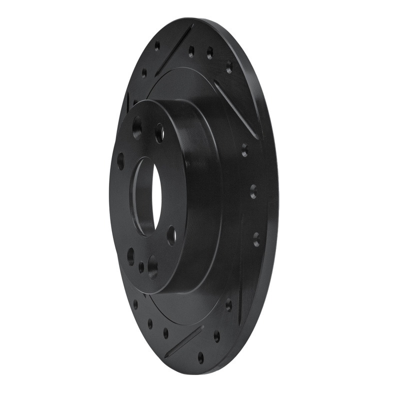 R1 Concepts for 1990-2003 Ford Escort Rear Left Drilled & Slotted Black Brake Rotor - Image 2