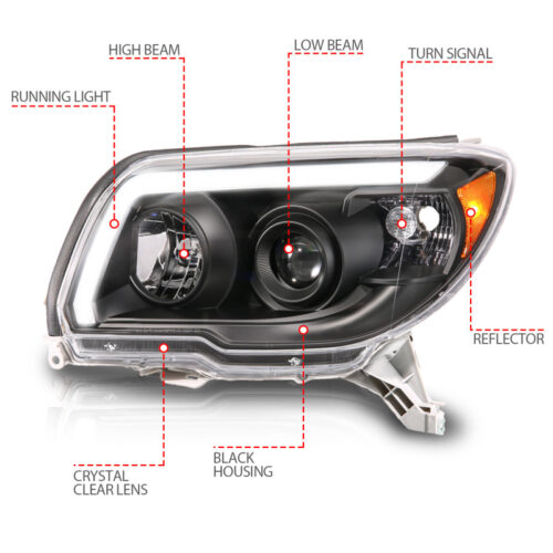ANZO 06-09 Toyota 4 Runner Projector Headlights Plank Style - Black - Image 4