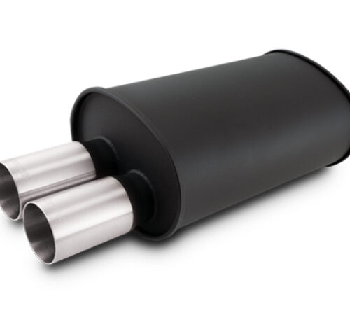 Vibrant Streetpower Flat Blk Muffler 9.5x6.75x15in Body 2.5in In ID 3in Tip OD w/Dual Straight Tips