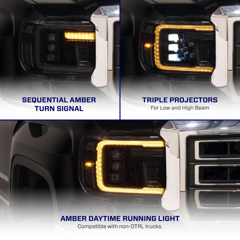 Form Lighting 2014+ GMC Sierra 1500/2500/3500 LED Projector Headlights Amber DRL (Pair) - Image 3