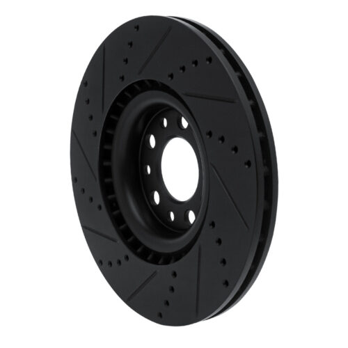 R1 2017-2025 Alfa Romeo Stelvio Front Right Drilled & Slotted Black Brake Rotor - Image 4