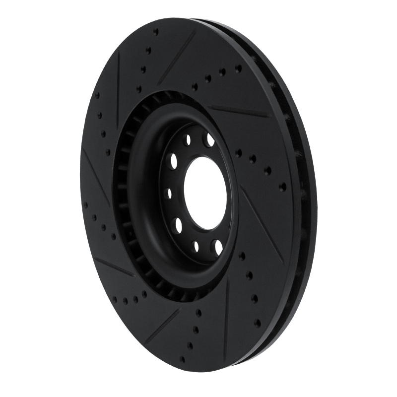 R1 2017-2025 Alfa Romeo Stelvio Front Right Drilled & Slotted Black Brake Rotor - Image 4