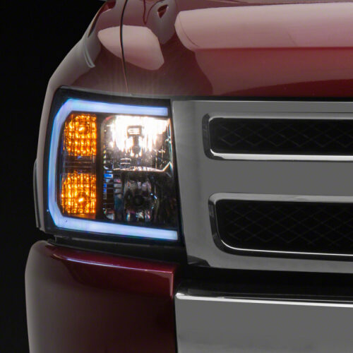 Raxiom for 2007-2013 Chevrolet Silverado 1500 Axial Headlights w/ SEQL LED Bar- Black Housing (Clear Lens)
