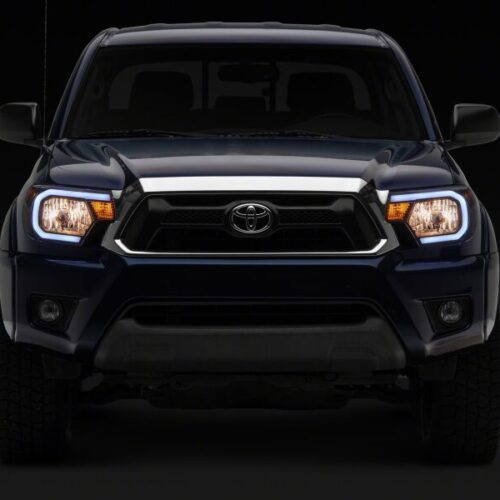 Raxiom for 2012-2015 Toyota Tacoma Axial Series Headlights/Seq LED Bar- Black- Clear Lens