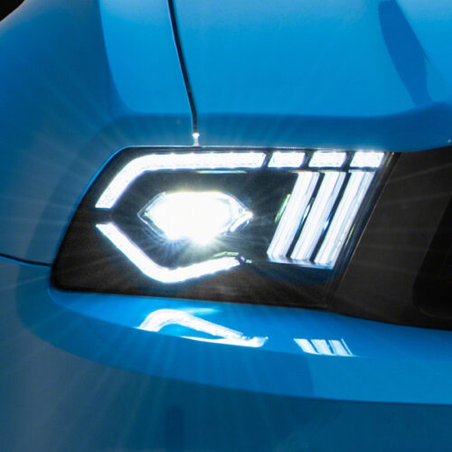 Raxiom for 2010-2012 Ford Mustang w/ Factory Halogen LED Projector Headlights- Black Housing (Clear Lens)