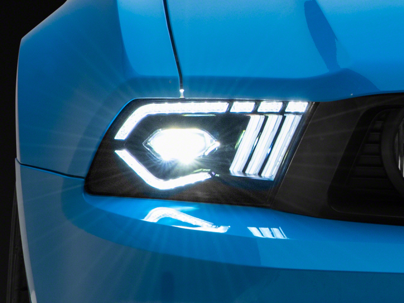 Raxiom for 2010-2012 Ford Mustang w/ Factory Halogen LED Projector Headlights- Black Housing (Clear Lens)