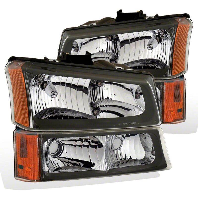 Raxiom for 2003-2006 Chevrolet Silverado 1500 Axial Series Euro Headlights- Black Housing- Clear Lens