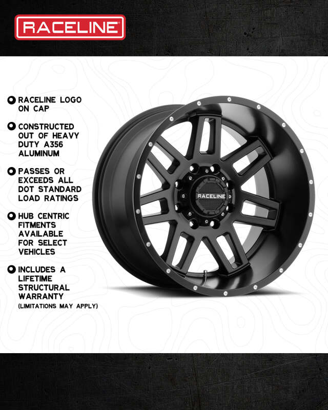 Raceline 931B Injector 16x8in / 8x165.1 BP / 0mm Offset / 125.2mm Bore - Satin Black Wheel - Image 4