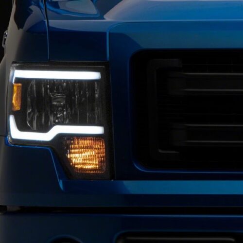 Alternative view of Raxiom for 2009-2014 Ford F-150 Axial Series Headlights w/ LED Bar- Black Housing (Clear Lens)