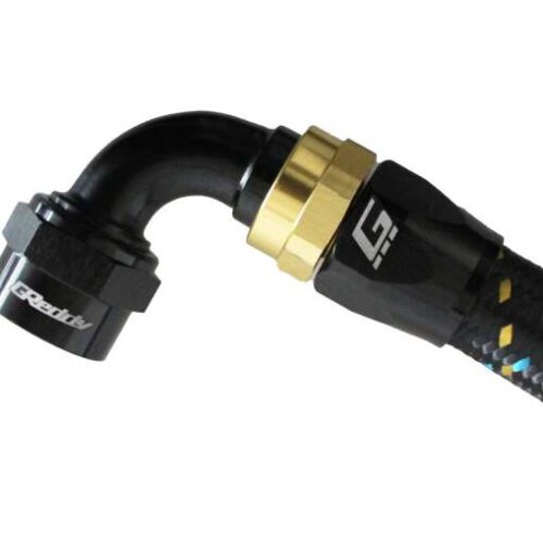 GReddy AN10 90 Degree Swivel Hose End - Black/Gold Anodized