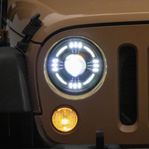 Raxiom for 2007-2018 Jeep Wrangler JK Axial Series Quatro LED Headlights- Black Housing- Clear Lens