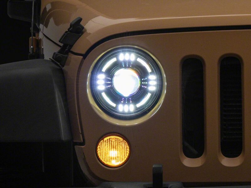 Raxiom for 2007-2018 Jeep Wrangler JK Axial Series Quatro LED Headlights- Black Housing- Clear Lens