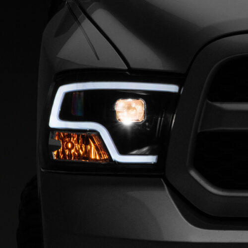 Raxiom for 2009-2018 RAM 1500 LED Halo Projector Headlights- Black Housing (Clear Lens)