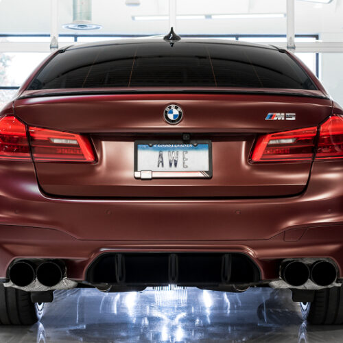 Alternative view of AWE Tuning Cat-Back Exhaust - Track Edition (Diamond Black Tips) for 18-19 BMW M5 (F90) 4.4T AWD