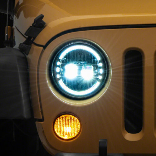 Raxiom for 1997-2018 Jeep Wrangler TJ & JK Axial 7-In LED Headlights w/ DRL- Chrome Housing (Clear Lens)