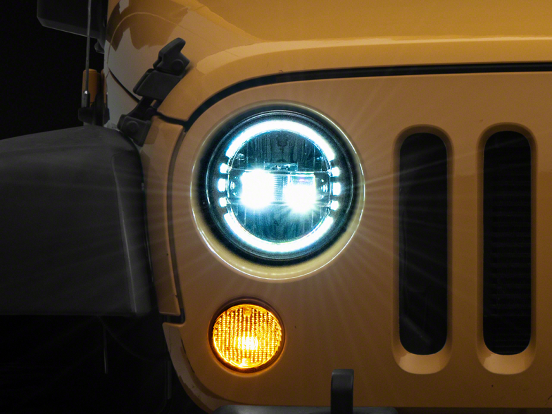 Raxiom for 1997-2018 Jeep Wrangler TJ & JK Axial 7-In LED Headlights w/ DRL- Chrome Housing (Clear Lens)