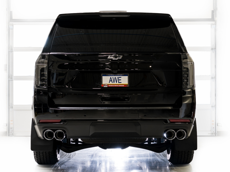 AWE Tuning 2021+ GMC Tahoe/Yukon 5.3L 0FG Split Rear Exit Catback Exhaust - Quad Chrome Silver Tips - Image 8