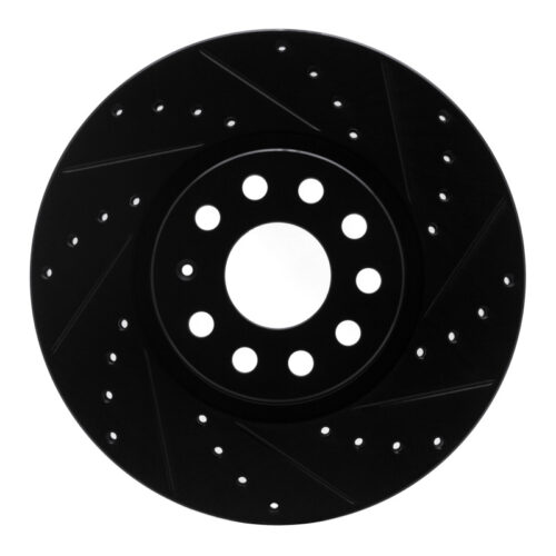 R1 Concepts for 2005-2025 Audi A3 Quattro Front Right Drilled & Slotted Black Brake Rotor
