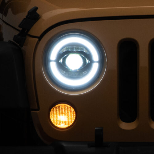 Raxiom for 2007-2018 Jeep Wrangler JK Axial Series LED Headlights- Black Housing (Clear Lens)