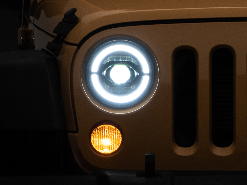 Raxiom for 2007-2018 Jeep Wrangler JK Axial Series LED Headlights- Black Housing (Clear Lens)