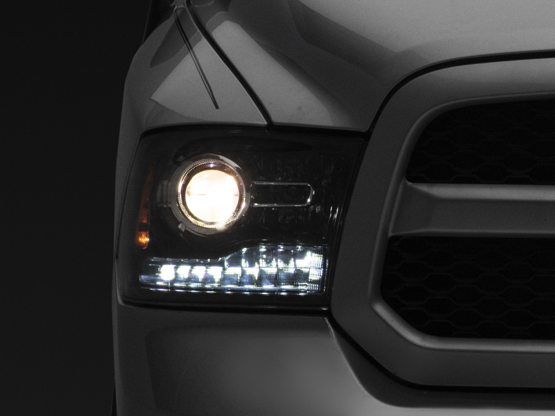 Raxiom for 2009-2018 Dodge RAM 1500 LED Halo Headlights w/Switchback Turn Signals- Blk Housing (Clear Lens)