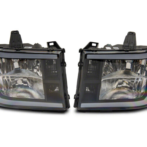 Raxiom for 2007-2013 GMC Sierra 1500 Axial Series Headlights w/ LED Bar- Black Housing (Clear Lens)