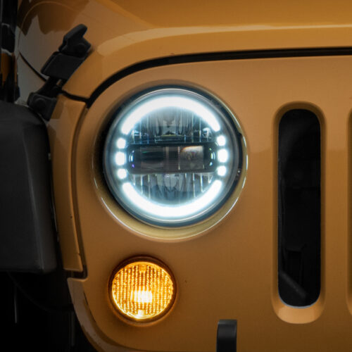 Raxiom for 1997-2018 Jeep Wrangler TJ/JK Axial 7-Inch LED Headlights w/ DRL- Black Housing (Clear Lens) - Image 3