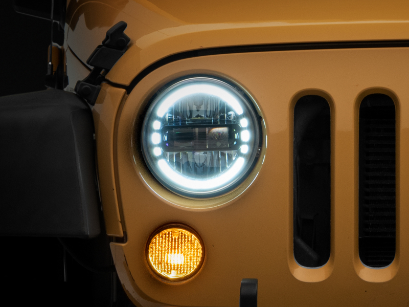 Raxiom for 1997-2018 Jeep Wrangler TJ/JK Axial 7-Inch LED Headlights w/ DRL- Black Housing (Clear Lens) - Image 3