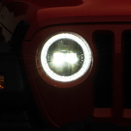 Raxiom for 2018-2022 Jeep Wrangler JL/JT Axial Series LED Headlights- Black Housing (Clear Lens)