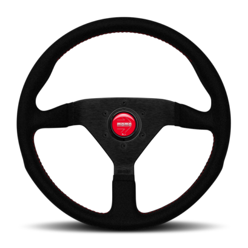 Momo MCL32AL3B Montecarlo Alcantara Steering Wheel 320 mm - Black/Red Stitch/Black Spokes