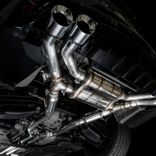 Alternative view of AWE Tuning 2021+ Cadillac CT4-V Blackwing SwitchPath Exhaust - Chrome Silver Tips