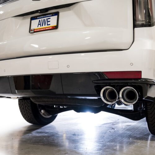 AWE Tuning Exhaust System w/ 5in Chrome Silver Tips for 2021+ Cadillac Escalade 6.2L ESV 0FG Dual Exit - Image 10