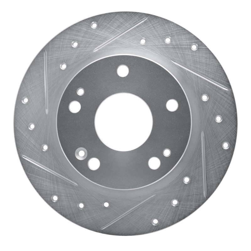 R1 Concepts for 16-25 Honda Civic Hatchback Rear Left Drilled & Slotted Silver Brake Rotor