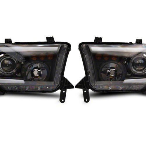 Raxiom for 2007-2013 Toyota Tundra Axial Projector Headlights w/ SEQL LED Bar- Black Housing (Clear Lens)