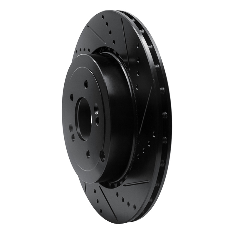 R1 18-25 Genesis G70 Rear Right Drilled & Slotted Black Brake Rotor - Image 2