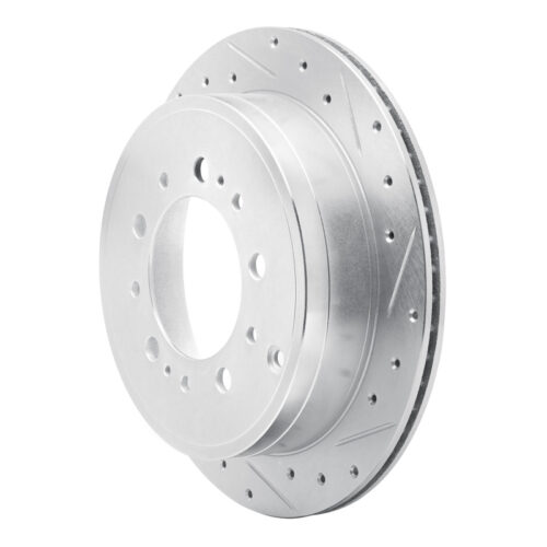 Alternative view of R1 Concepts for 17-21 Toyota Land Cruiser Rear Right Drilled & Slotted Silver Brake Rotor