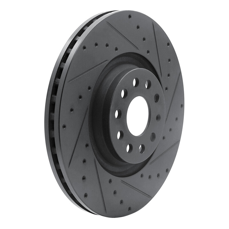 R1 Concepts for 2022+ Volkswagen GTI Mk 8 Front Right Drilled & Slotted Black Brake Rotor - Image 2