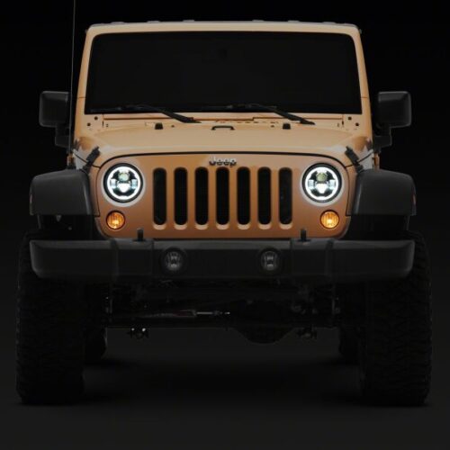 Raxiom for 2007-2018 Jeep Wrangler Axial Series 7-Inch LED Headlights w DRL/ Black Housing - Clear Lens - Image 5