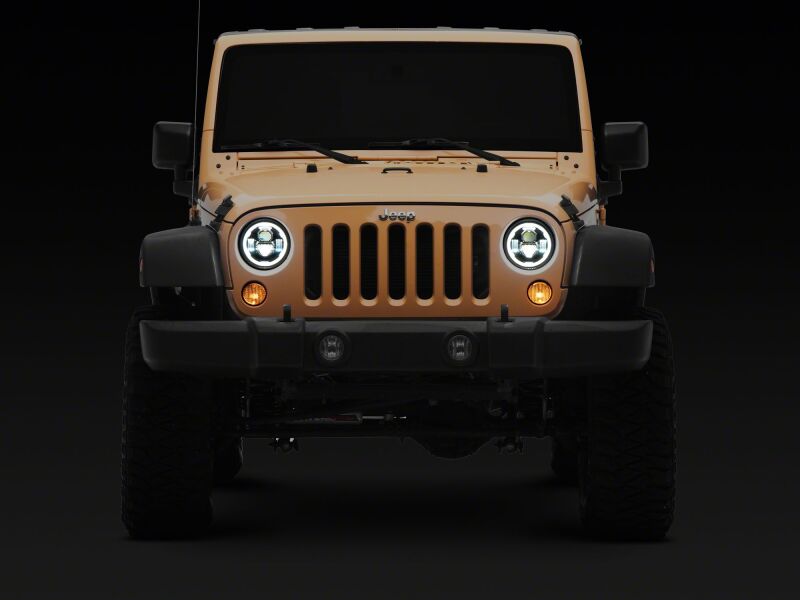 Raxiom for 2007-2018 Jeep Wrangler Axial Series 7-Inch LED Headlights w DRL/ Black Housing - Clear Lens - Image 5
