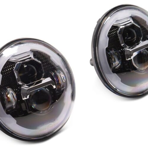 Raxiom for 2007-2018 Jeep Wrangler Axial Series 7-Inch LED Headlights w DRL/ Black Housing - Clear Lens