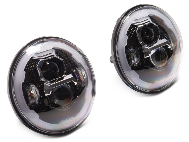 Raxiom for 2007-2018 Jeep Wrangler Axial Series 7-Inch LED Headlights w DRL/ Black Housing - Clear Lens