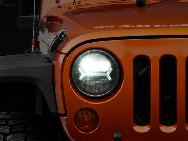 Raxiom for 2007-2018 Jeep Wrangler JK LED Halo Headlights- Black Housing (Clear Lens)
