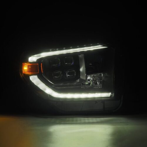 Alternative view of AlphaRex 14-21 Toyota Tundra NOVA-Series LED Proj Headlights Blk w/Actv Light & Seq. Sig + DRL