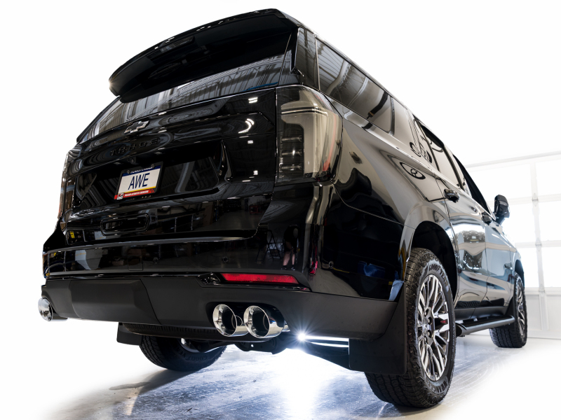 AWE Tuning 2021+ GMC Suburban/Yukon XL 5.3L 0FG Split Rear Exit Catback - Quad Chrome Silver Tips - Image 10