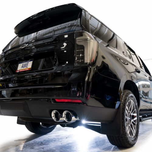 AWE Tuning 2021+ GMC Tahoe/Yukon 5.3L 0FG Split Rear Exit Catback Exhaust - Quad Chrome Silver Tips - Image 10